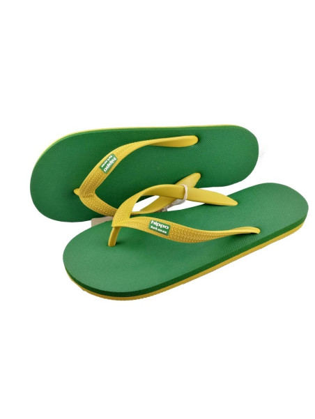 tongs en caoutchouc bride large jaune semelle jaune dessous verte dessus