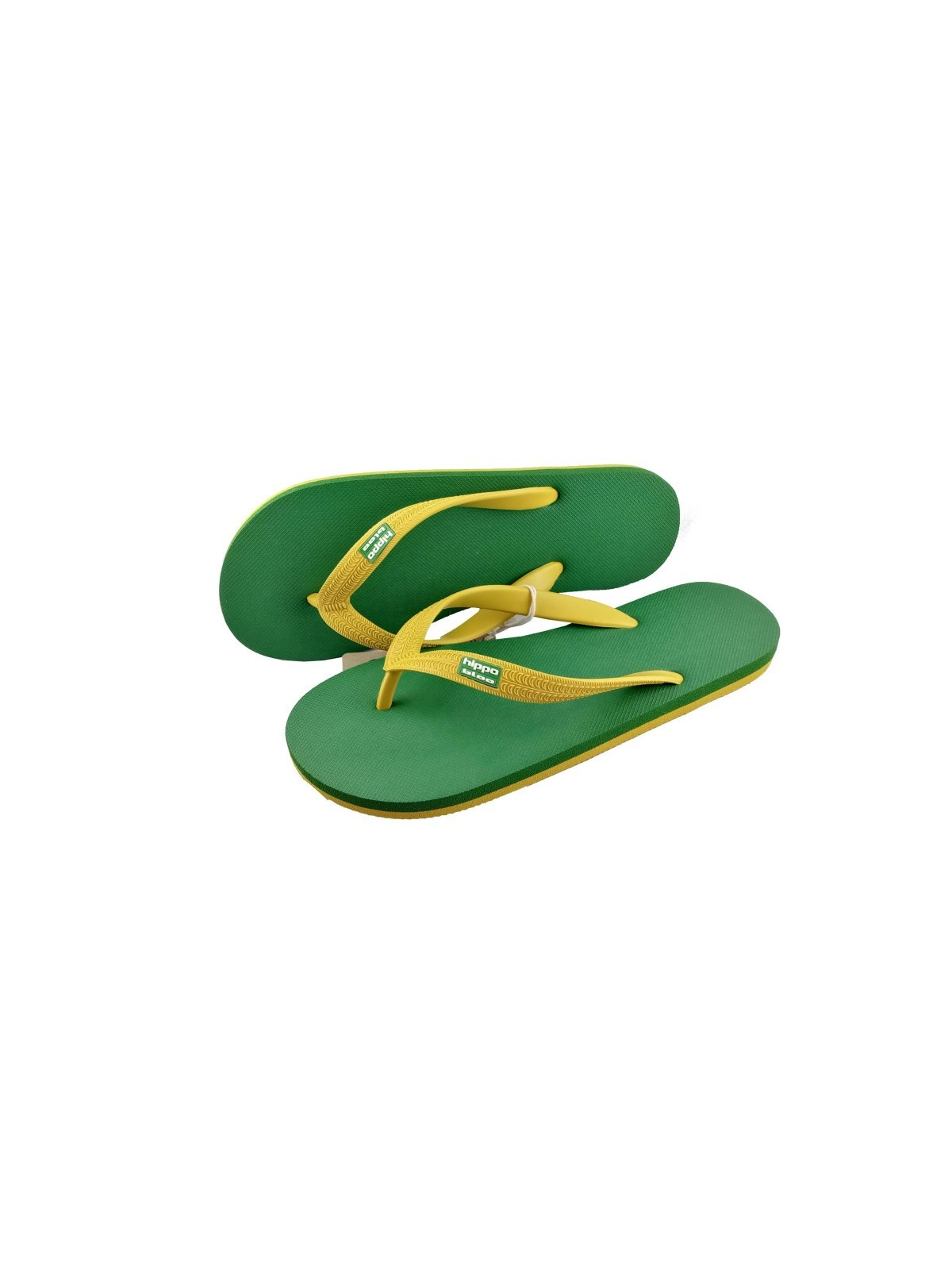 tongs en caoutchouc bride large jaune semelle jaune dessous verte dessus