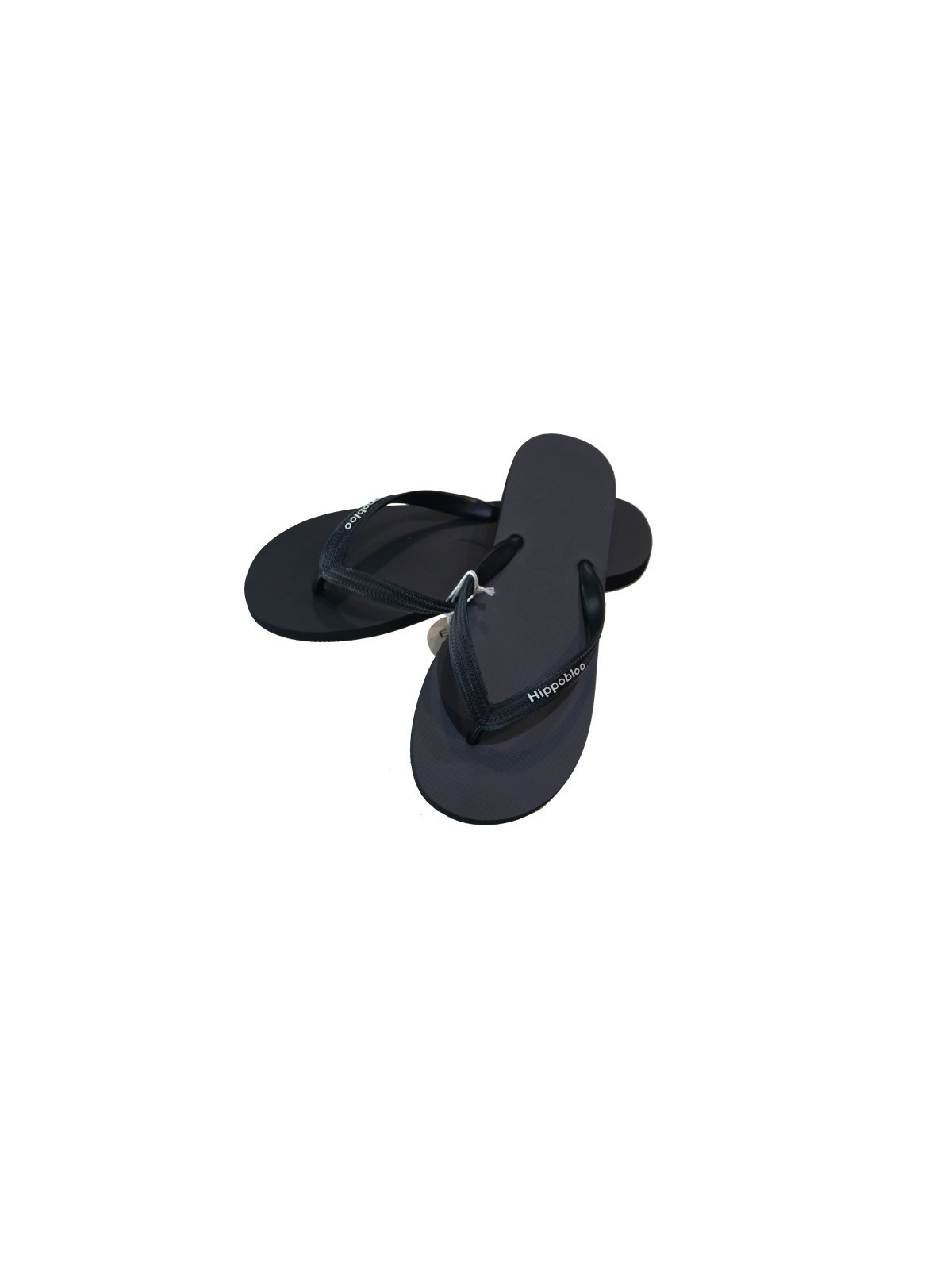 tongs entièrement noires en caoutchouc, bride large