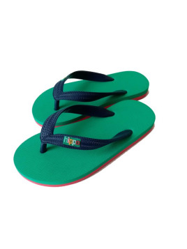 tong enfant bride bleu semelle verte dessus et corail dessous