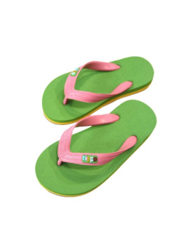 tong enfant bride rose semelles dessus vert kaki dessous jaune