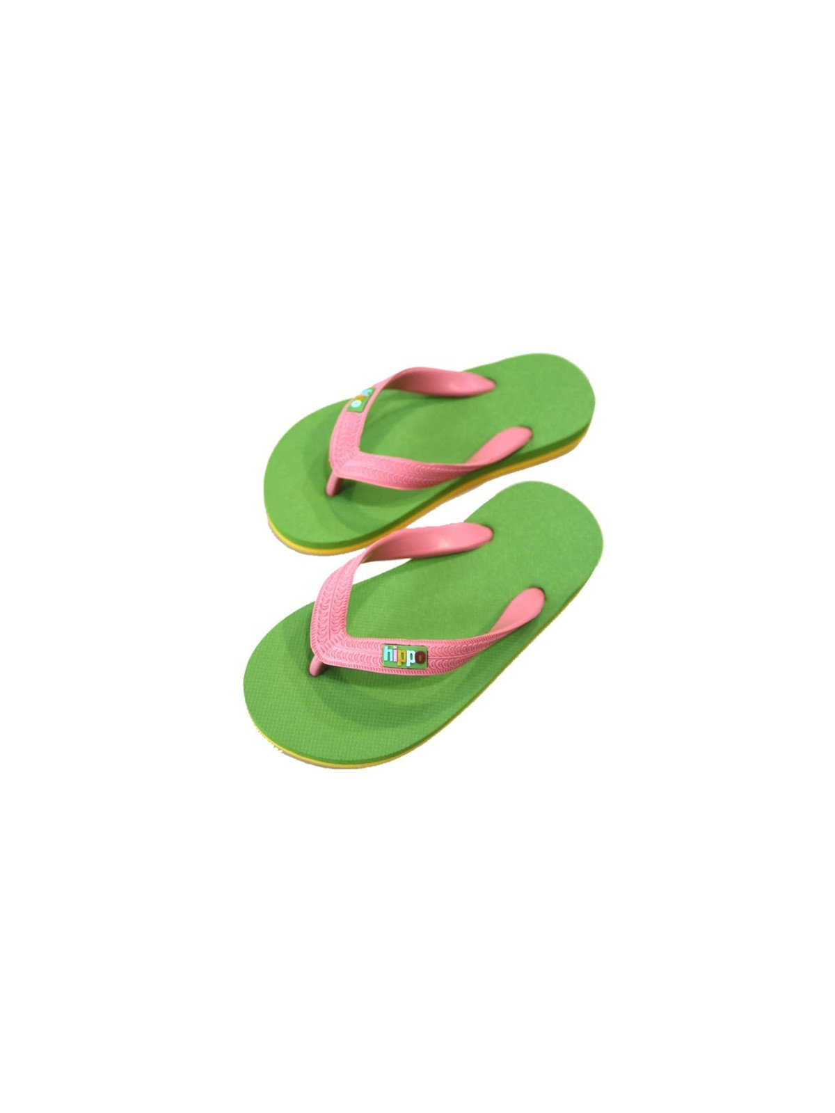 tong enfant bride rose semelles dessus vert kaki dessous jaune