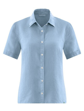 chemisette femme col pointe bouton nacre manches courtes bleu ciel