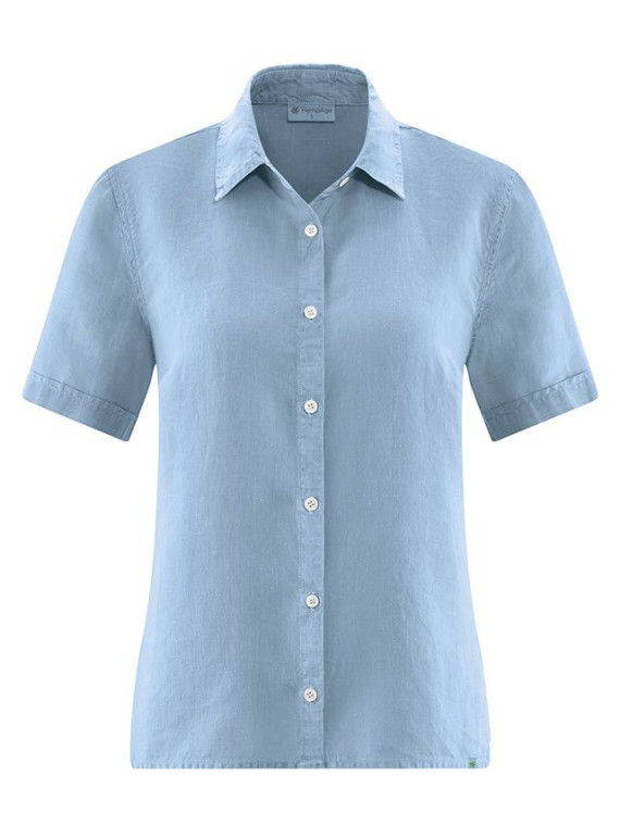 chemisette femme col pointe bouton nacre manches courtes bleu ciel