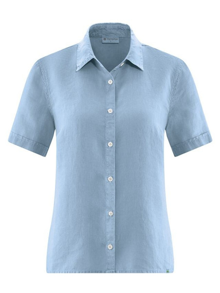 chemisette femme col pointe bouton nacre manches courtes bleu ciel