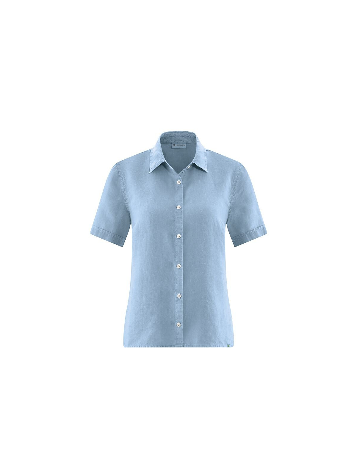 chemisette femme col pointe bouton nacre manches courtes bleu ciel