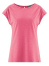 tee-shirt rose hibiscus sans manches avec col ovale très légèrement évasé ouverture en forme de goutte sur le haut du dos