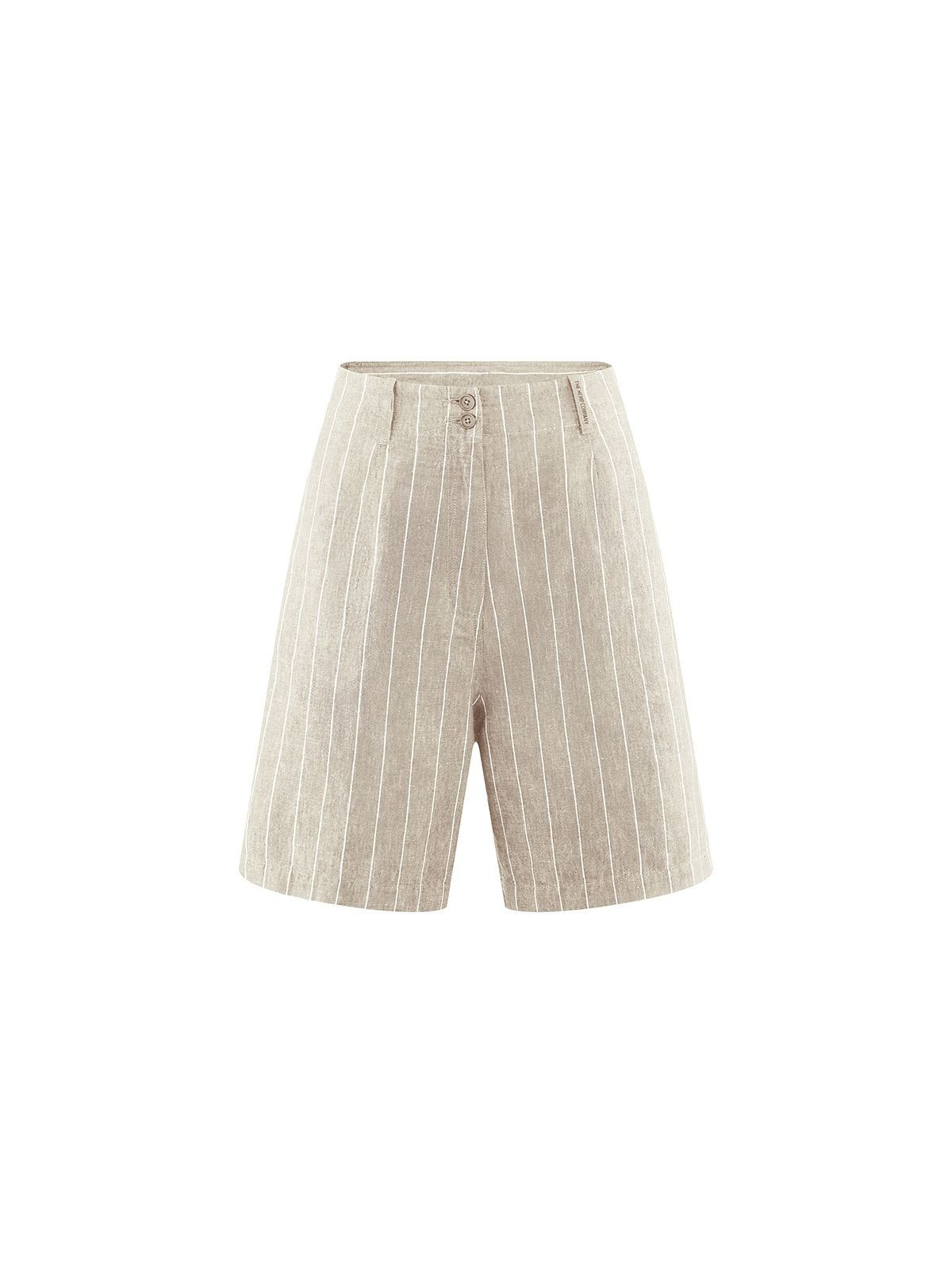 bermuda femme large beige avec petites rayures verticales écrues