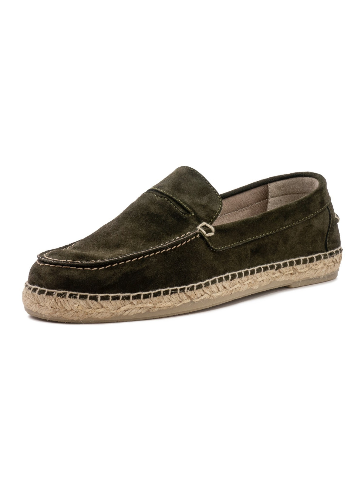 mocassin vert foncé semelle corde et caoutchouc
