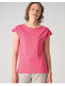 tee-shirt rose hibiscus sans manches avec col ovale très légèrement évasé ouverture en forme de goutte sur le haut du dos