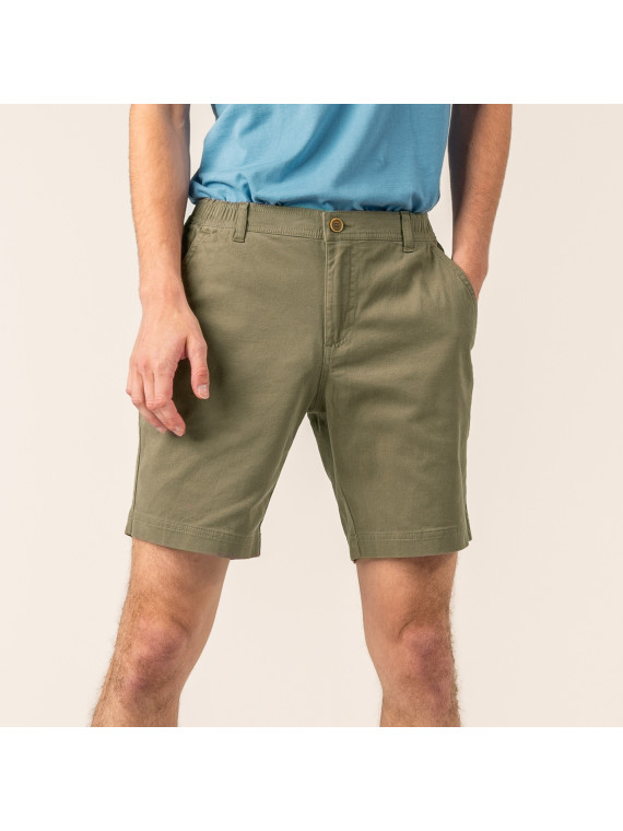 bermuda homme couleur lierre (kaki) taille élastique fermeture éclair et bouton