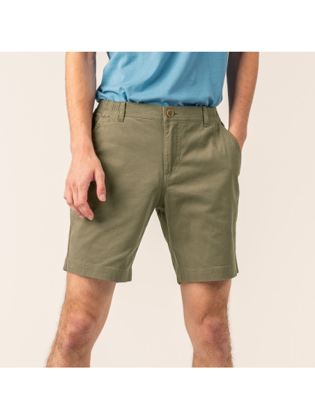 bermuda homme couleur lierre (kaki) taille élastique fermeture éclair et bouton