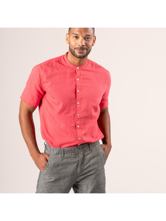 pantalon homme en lin kaki taille élastique avec fermeture