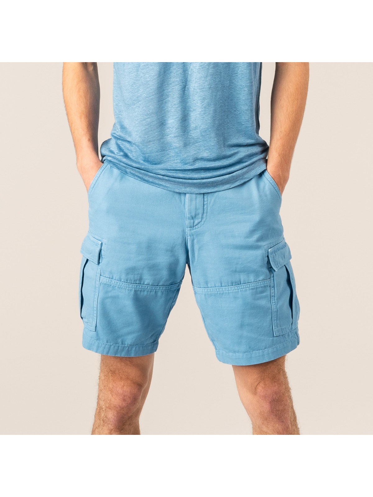 bermuda homme poche cargo bleu