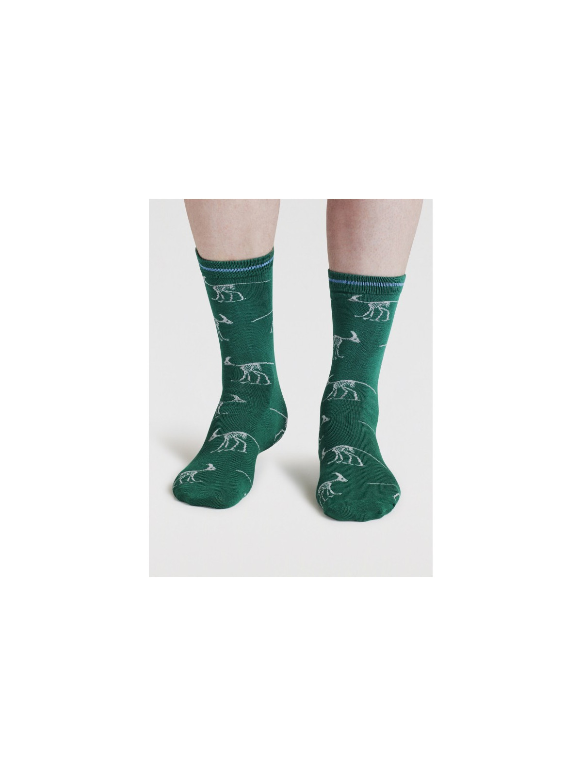 chaussettes vertes motifs squelette de dinosaures