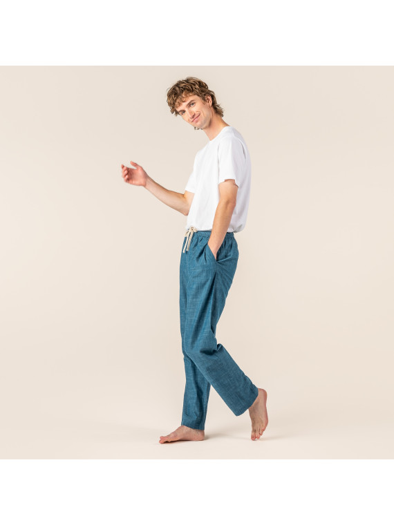 pantalon léger en toile denim taille élastique
