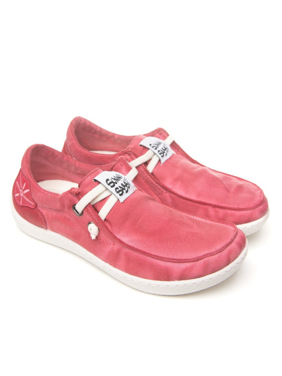 chaussures bateau coton couleur fraise semelles blanches