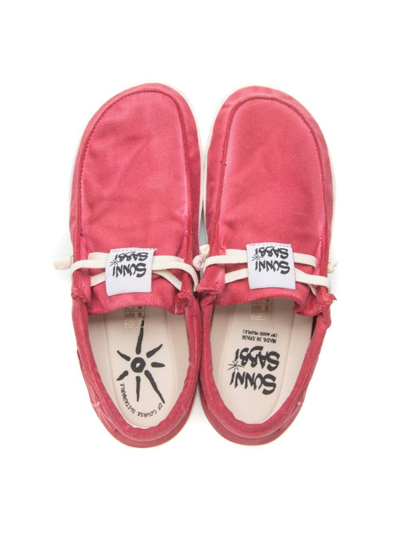 chaussures bateau coton couleur fraise semelles blanches