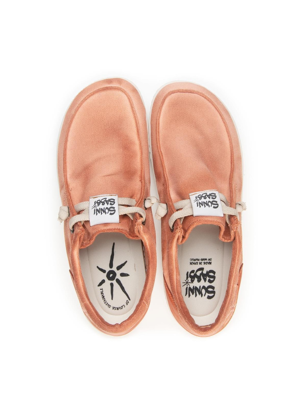 baskets bateau en toile couleur brique lacets écrus