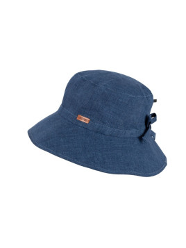 chapeau bleu marine en lin à bord large noeud sur l'arrière