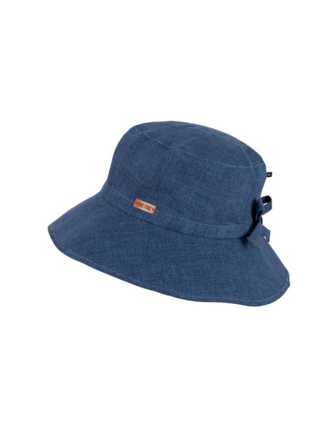 chapeau bleu marine en lin à bord large noeud sur l'arrière