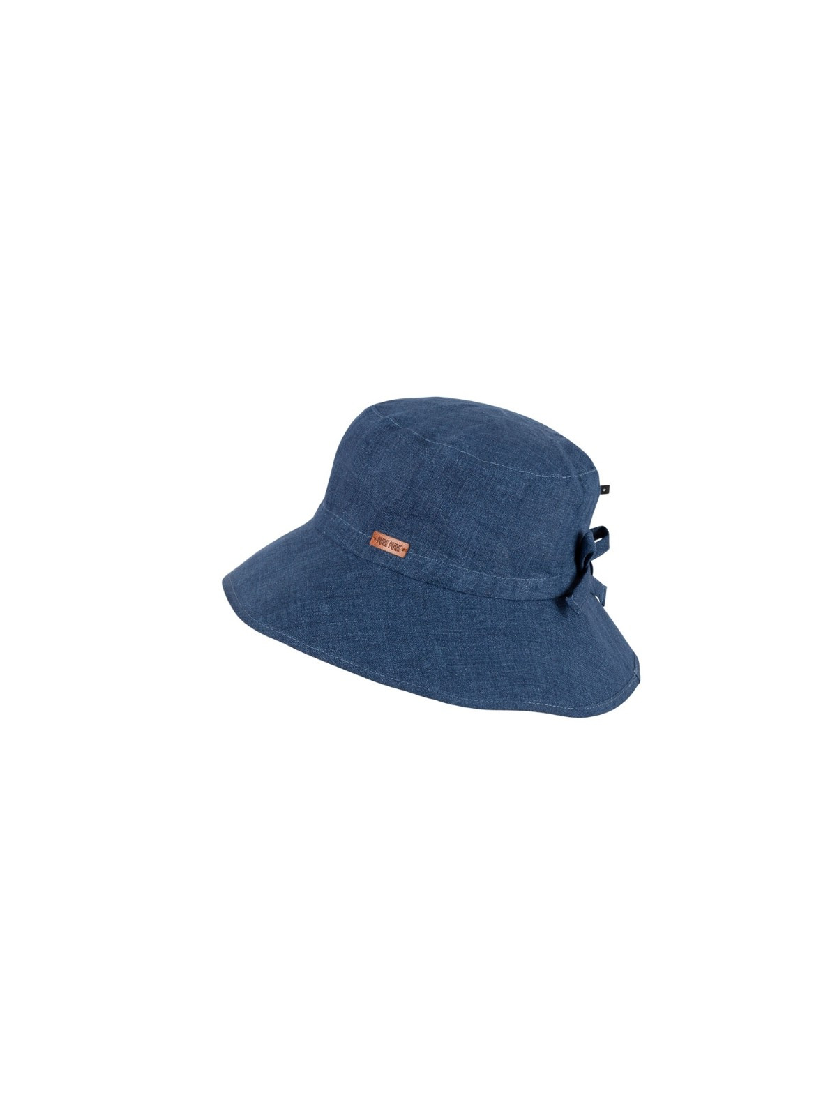 chapeau bleu marine en lin à bord large noeud sur l'arrière