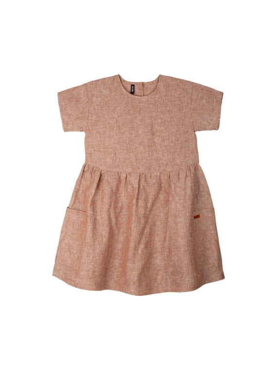 robe enfant manches courtes en lin couleur caramel