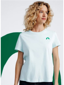 tee-shirt femme manches courtes couleur menthe route verte sur la poitrine
