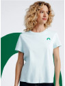 tee-shirt femme manches courtes couleur menthe route verte sur la poitrine