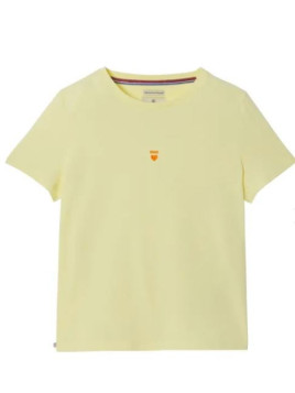 tee-shirt femme jaune pas tel avec coeur orange au centre et écrit "mon coeur"