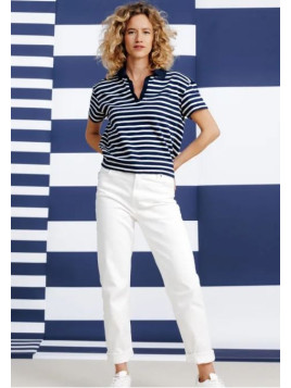 polo manches courtes femme rayé écru et marine