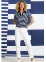 polo manches courtes femme rayé écru et marine