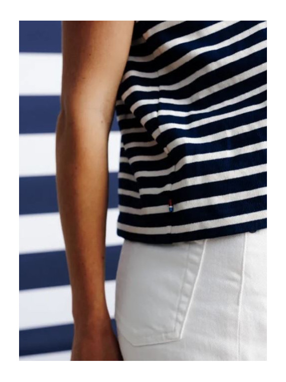 polo manches courtes femme rayé écru et marine