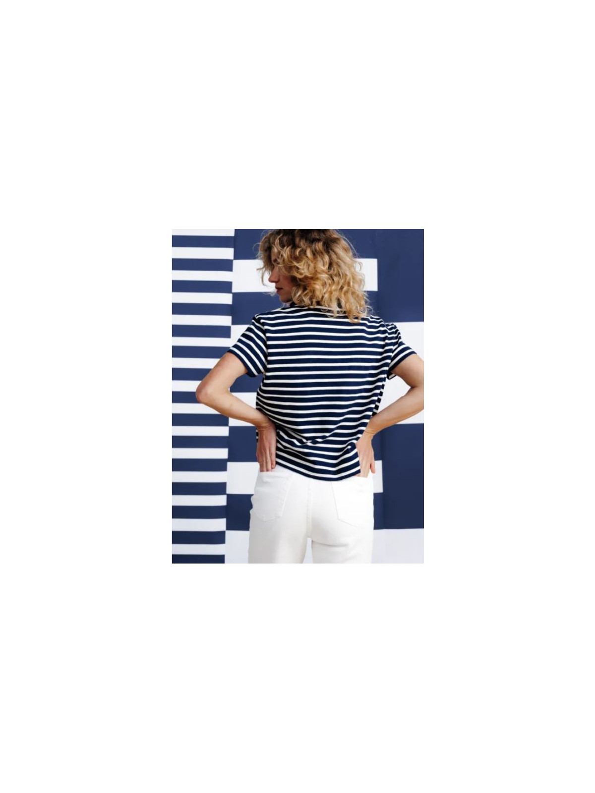 polo manches courtes femme rayé écru et marine
