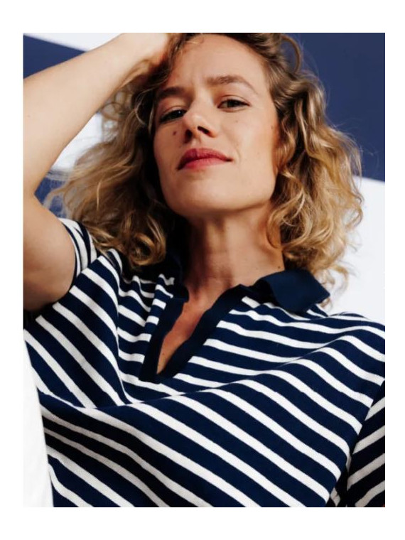 polo manches courtes femme rayé écru et marine