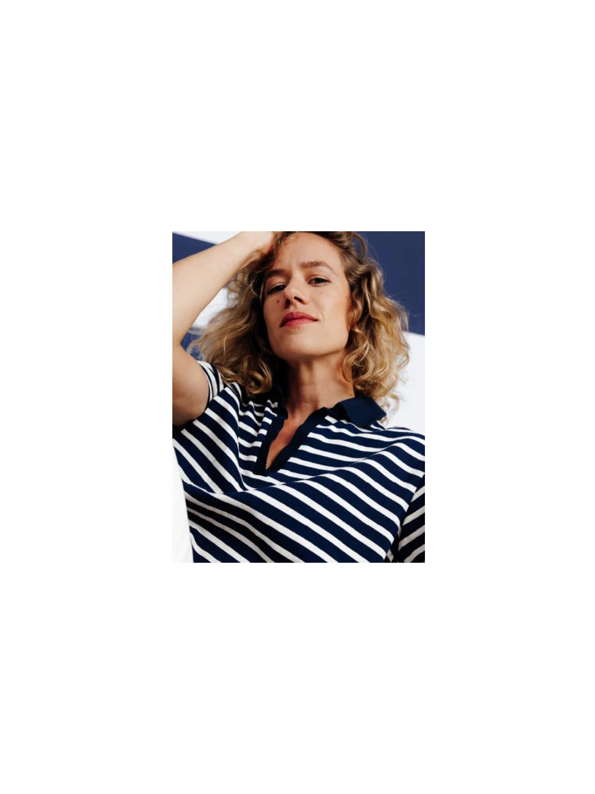 polo manches courtes femme rayé écru et marine