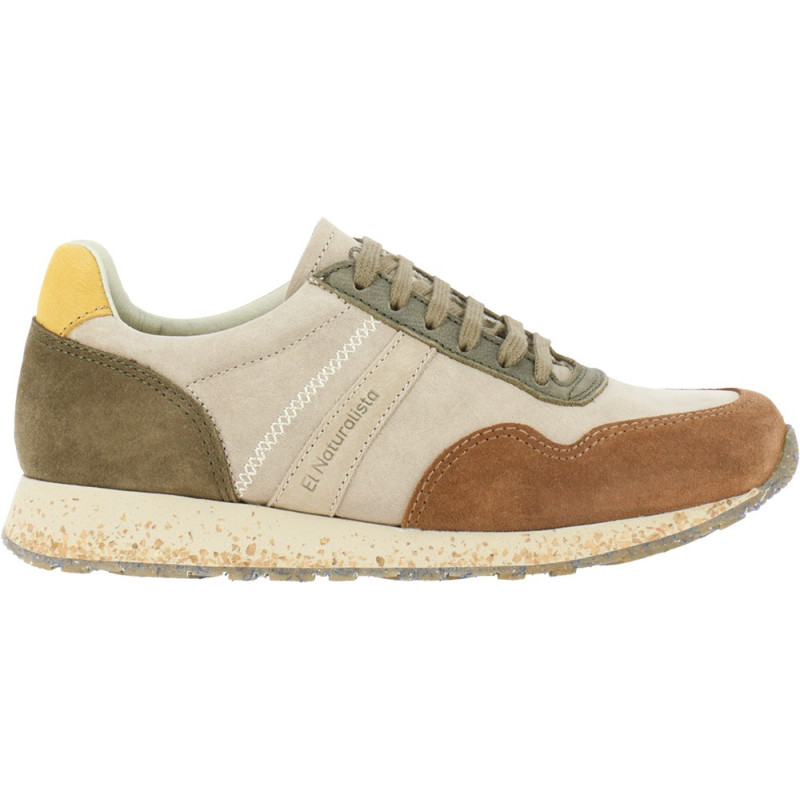 chaussures type baskets multicolores beige brun ocre lacets kaki