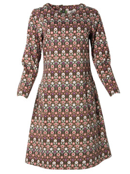 robe mi-longue motifs de fleurs roses sur fond vert foncé