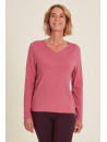 tee-shirt femme manches longues col V rose