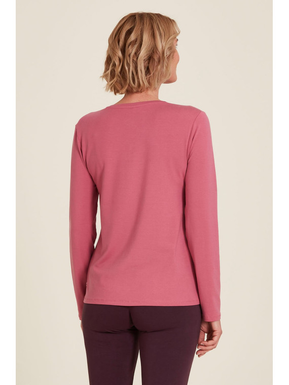 tee-shirt femme manches longues col V rose