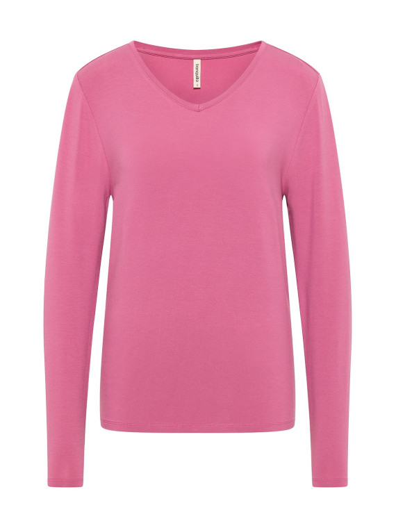 tee-shirt femme manches longues col V rose face