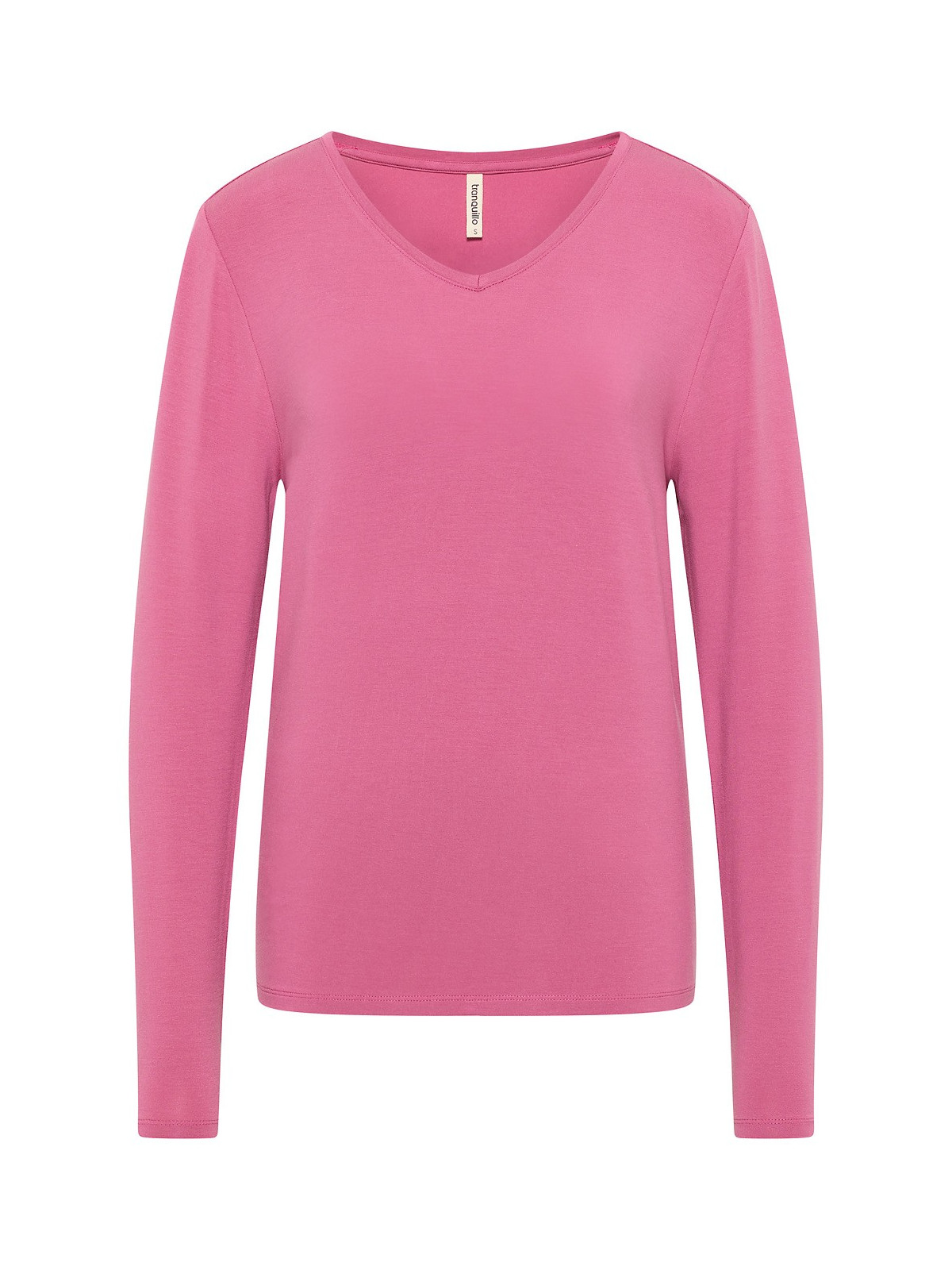 tee-shirt femme manches longues col V rose face