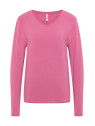 tee-shirt femme manches longues col V rose face