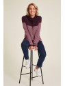 pull col montant avec lien violet uni en haut et rayé en bas