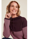 pull col montant avec lien violet uni en haut et rayé en bas