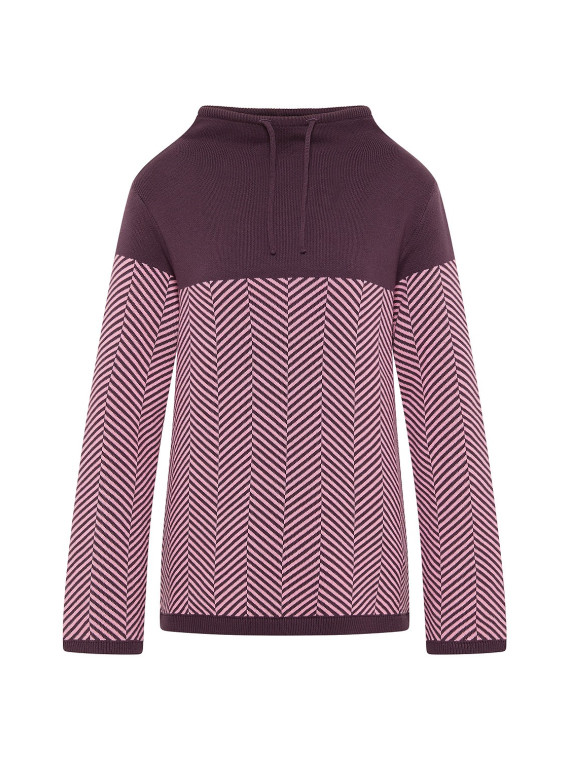 pull col montant avec lien violet uni en haut et rayé en bas
