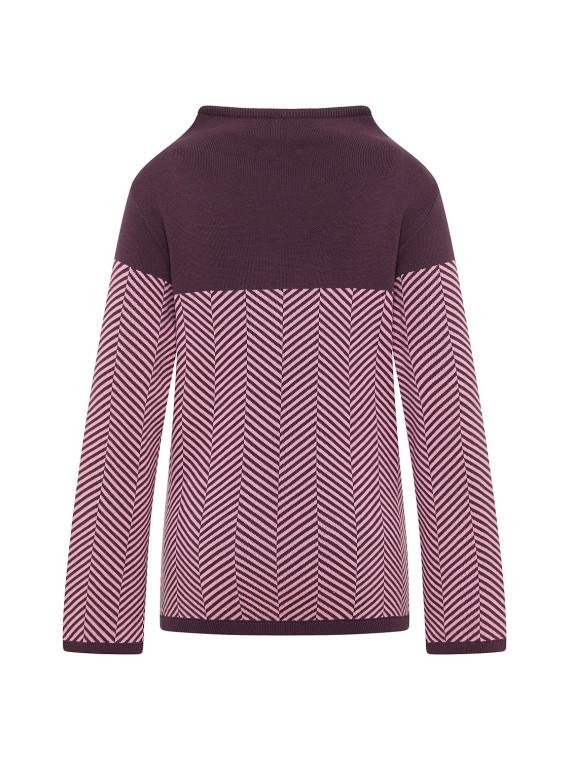 pull col montant avec lien violet uni en haut et rayé en bas
