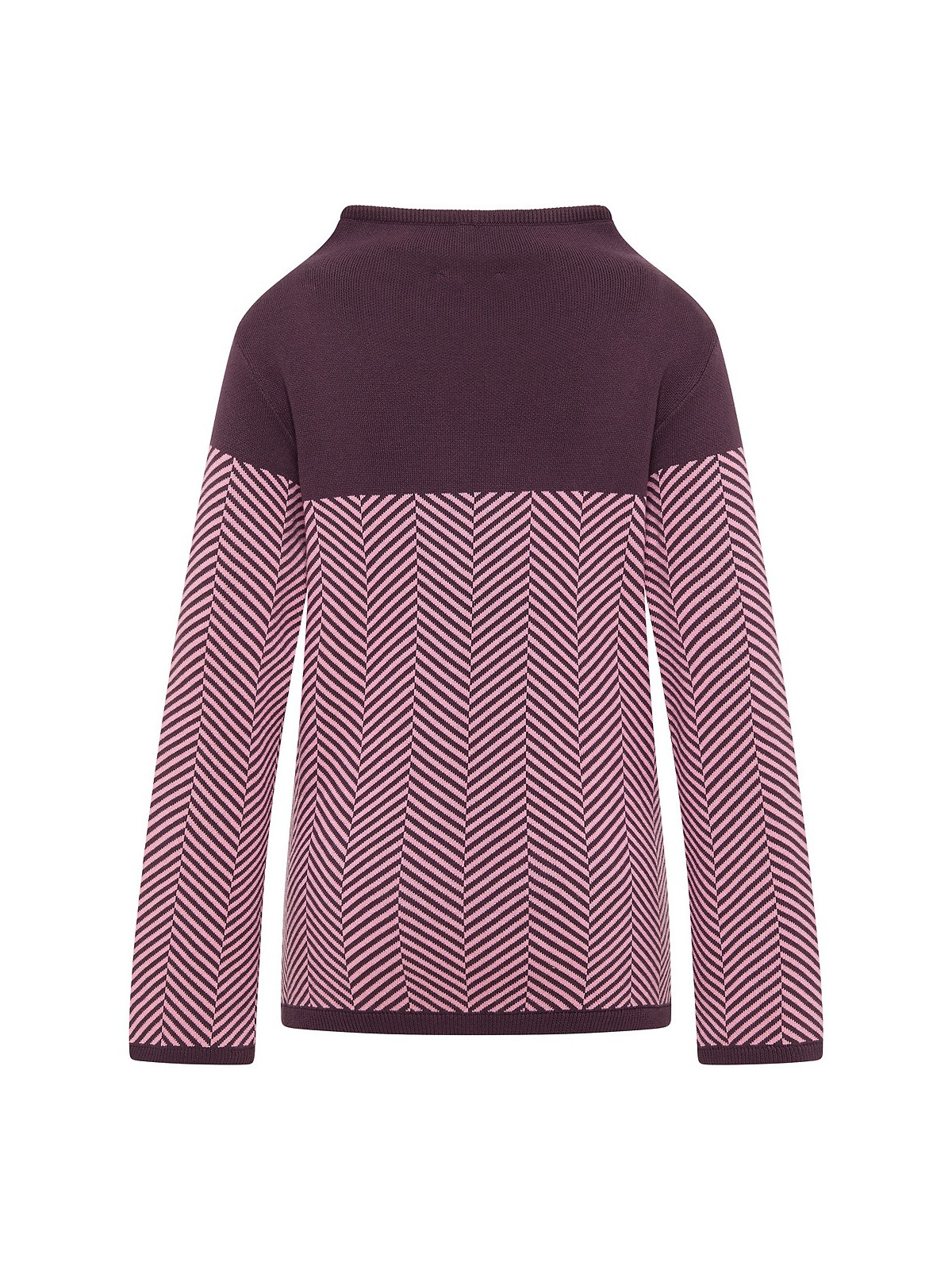 pull col montant avec lien violet uni en haut et rayé en bas