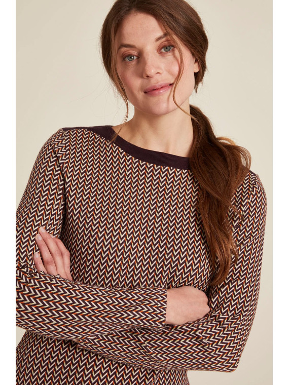 robe col bateau longueur genou motifs vintage