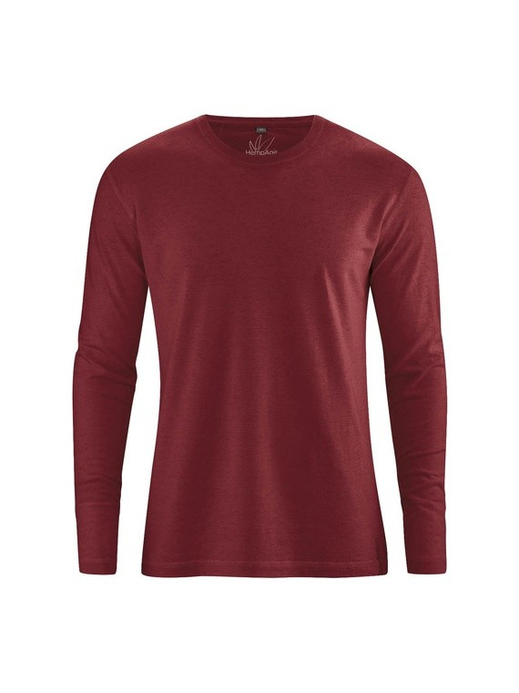 tee-shirt manches longues col rond pour homme en chanvre et coton bio bordeaux